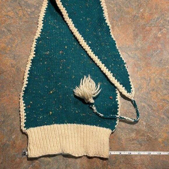 Handknit Teal Elf Stocking Hat with Cream Tassel - Picture 1 of 5